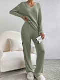 Fashionable Knitted Two-Piece Set Casual V-Neck Long Pants Autumn Winter New Style Loose Fit Korean Style Comfortable Polyester