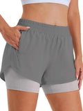 Women's 2-in-1 Casual Sports Shorts Running Shorts High Waist Sports Gym Sports Shorts with Lined Zipper Pockets