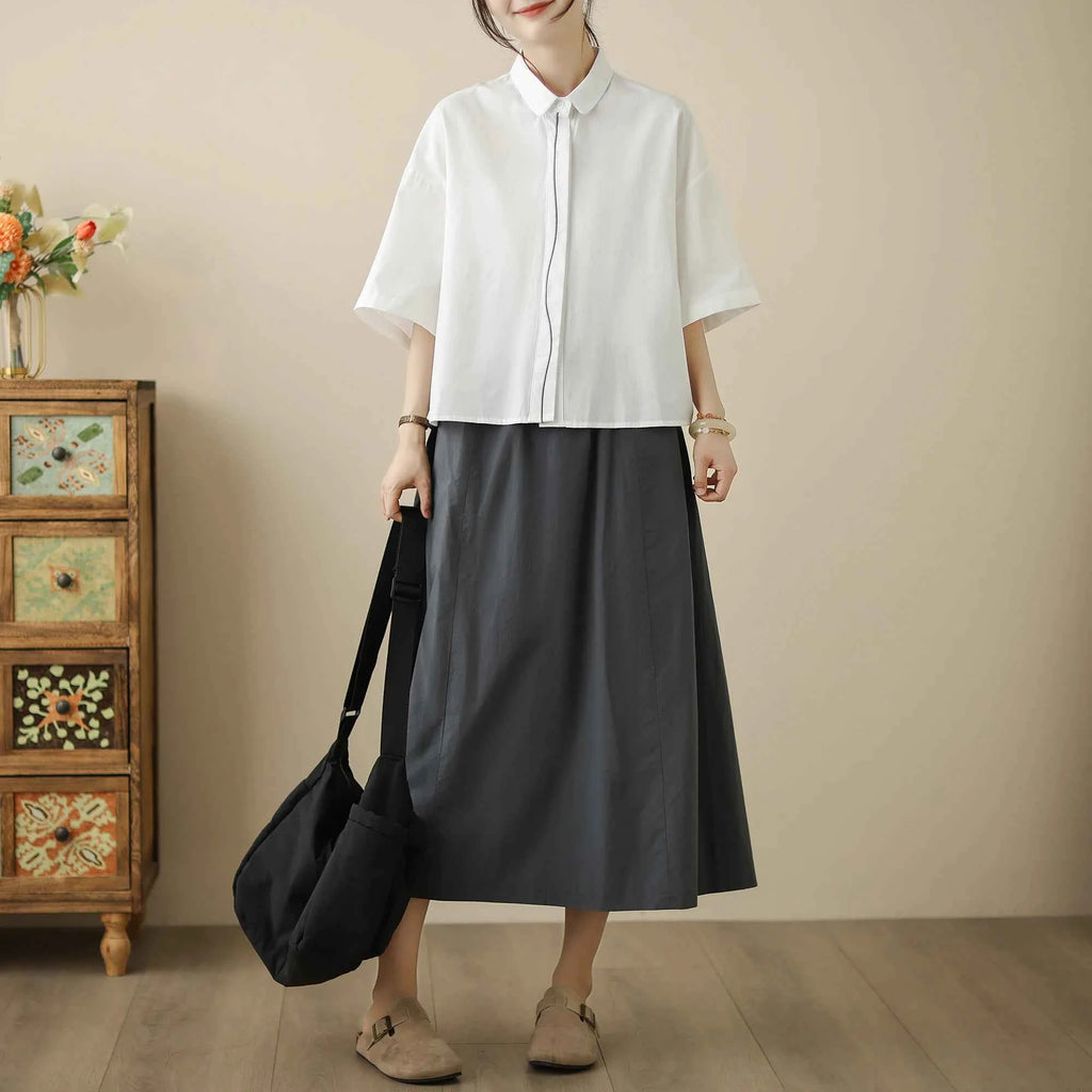 High-End Korean Japanese Artistic ort Sve Cotton Linen Embroidered irt Summer Wear Pear ape Fitting Women's Top