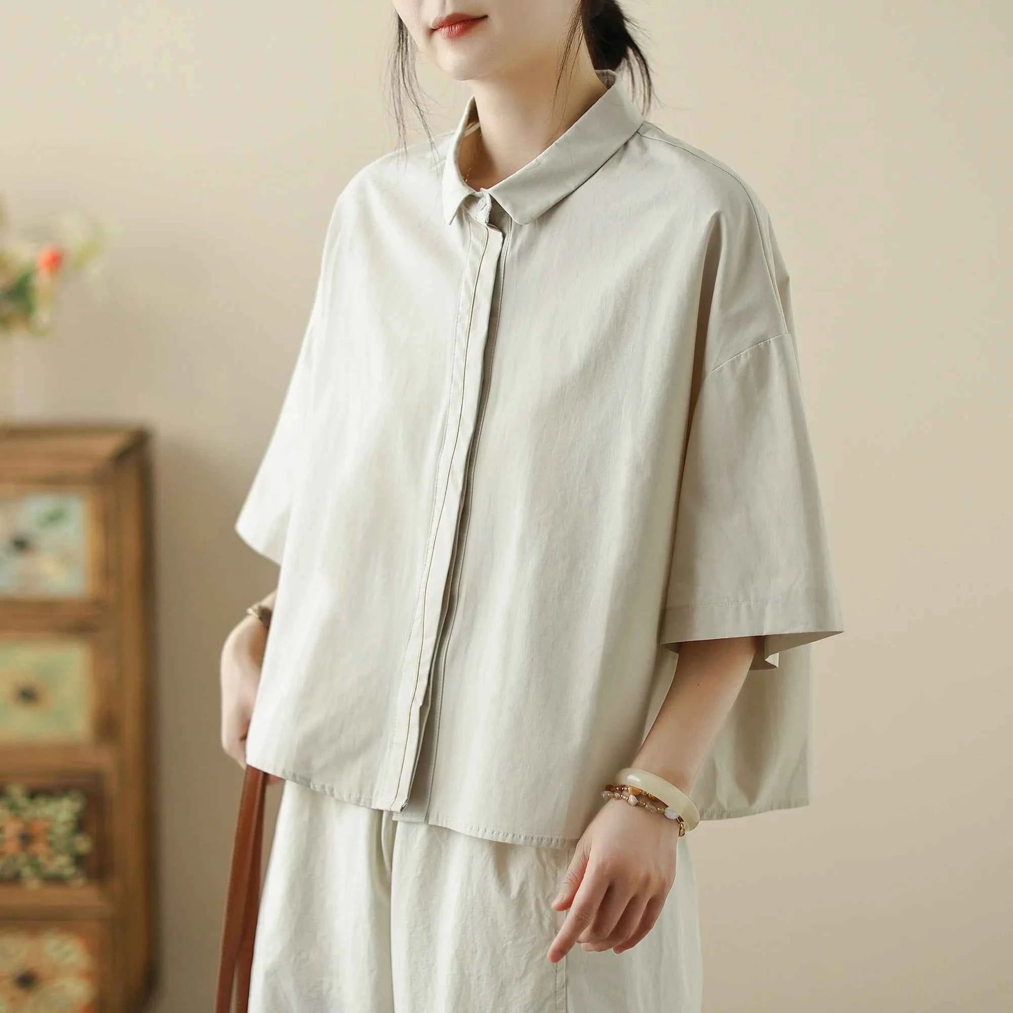 High-End Korean Japanese Artistic ort Sve Cotton Linen Embroidered irt Summer Wear Pear ape Fitting Women's Top