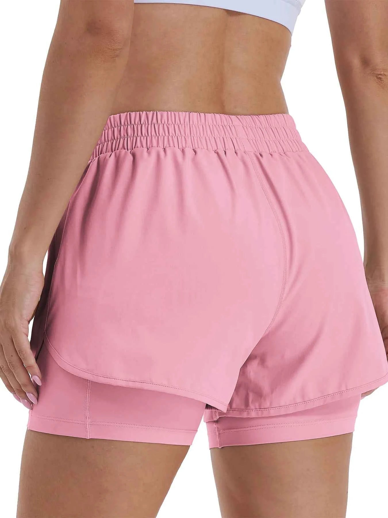 Women's 2-in-1 Casual Sports Shorts Running Shorts High Waist Sports Gym Sports Shorts with Lined Zipper Pockets