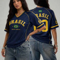 Women Brasil 00 Soccer Jersey Retro V-Neck Short Sleeve Breathable Mesh Loose Fit Y2K Streetwear Casual Football Shirt