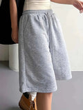 Women'S Casual Athletic Shorts Elastic Waist Wide Leg Straight Bermuda Shorts Mid-Length Loose Drawstring Shorts