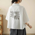 High-End Korean Japanese Artistic ort Sve Cotton Linen Embroidered irt Summer Wear Pear ape Fitting Women's Top