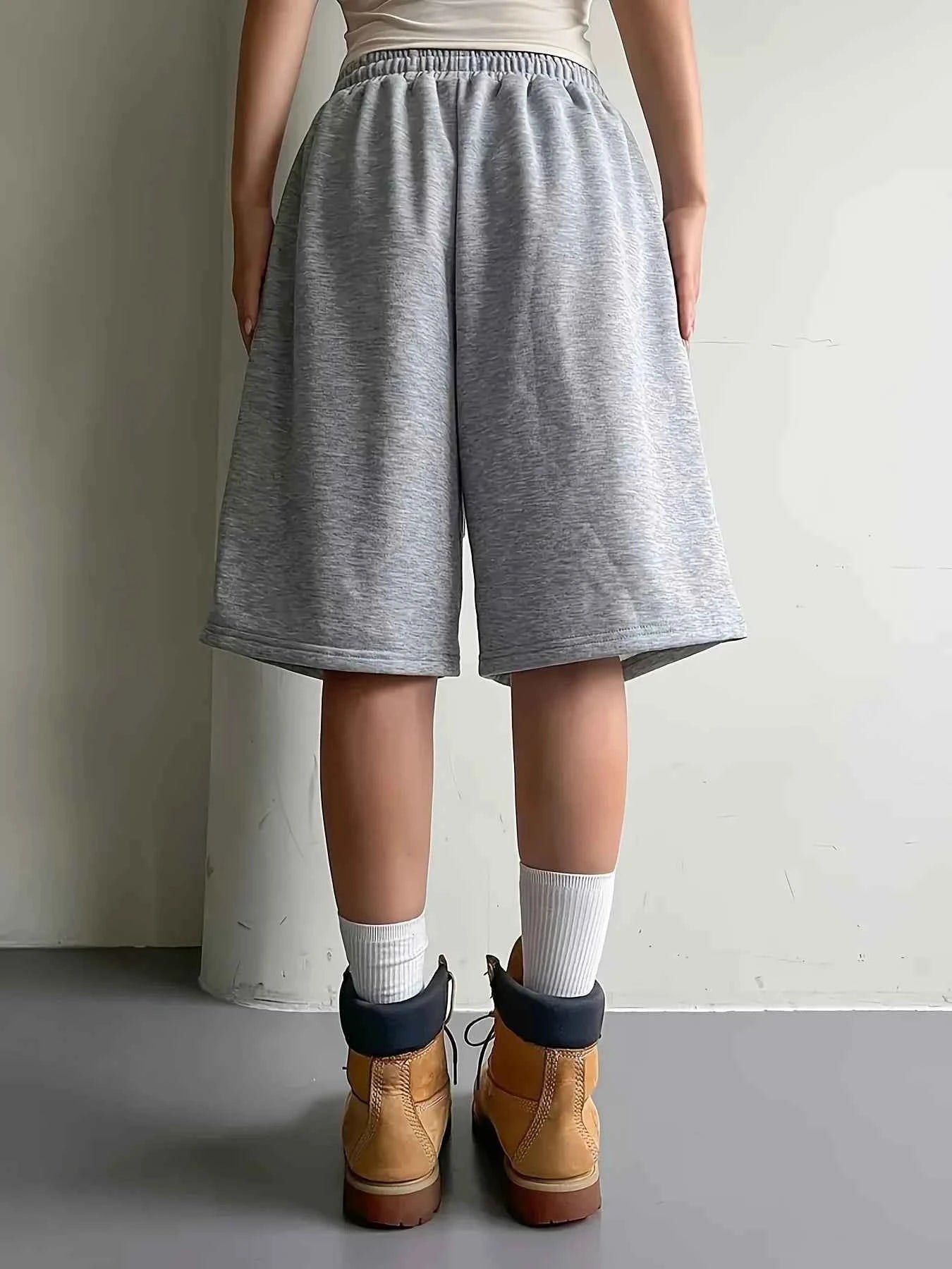 Women'S Casual Athletic Shorts Elastic Waist Wide Leg Straight Bermuda Shorts Mid-Length Loose Drawstring Shorts