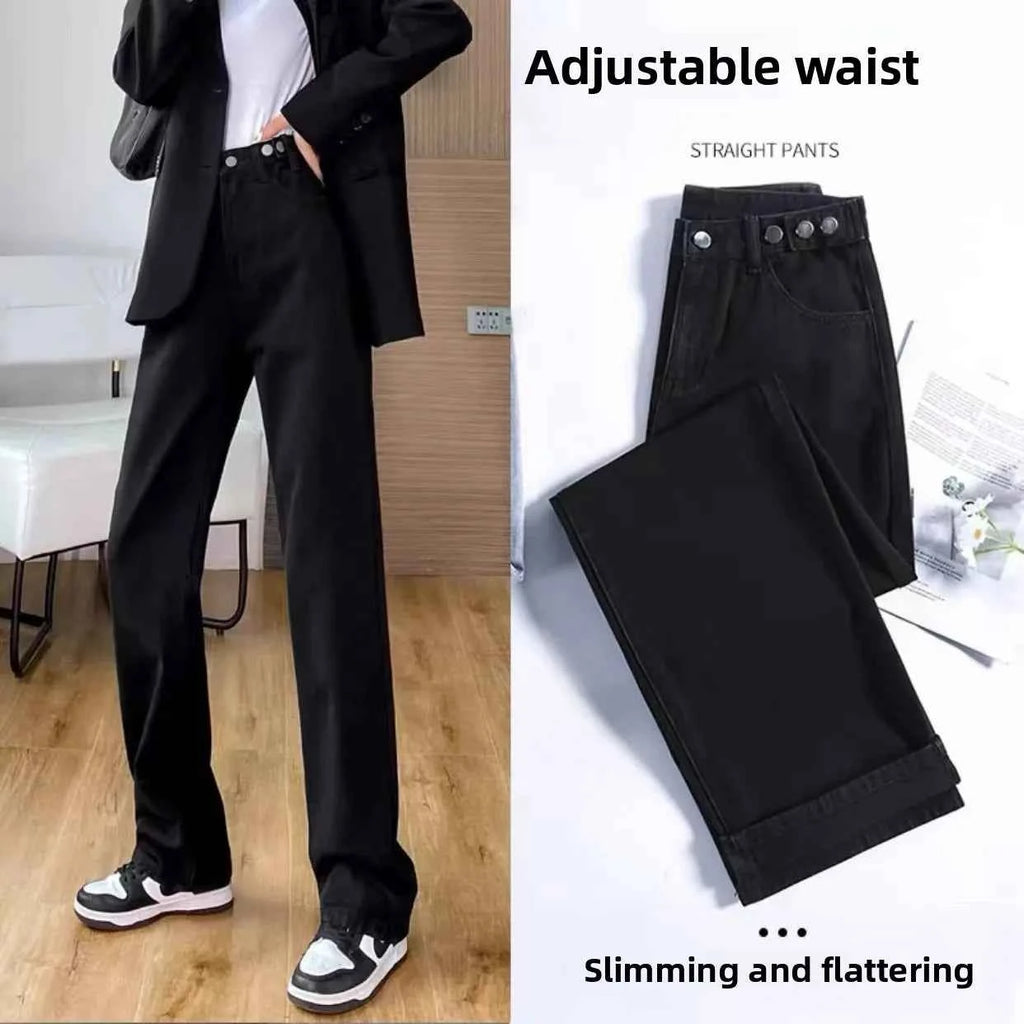 Trendy Ripped Straight Leg Jeans Women's Spring Summer High Waist Loose Wide Leg Pants Slimming Design Casual Denim Jeans
